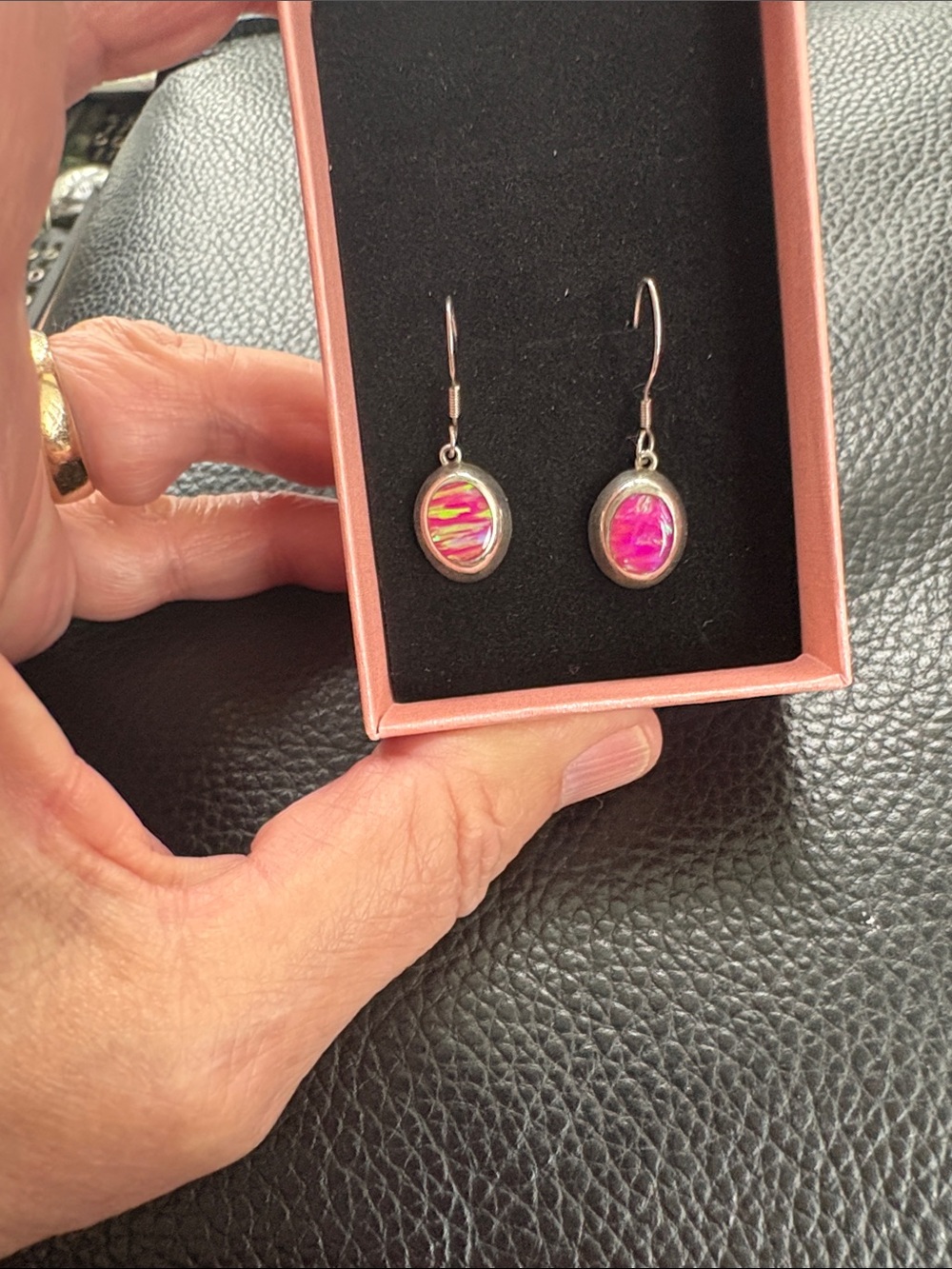 Sterling Silver Pink Triplet Opal  Drop Earrings